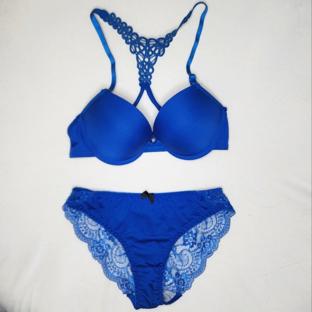 Blue Lacy Matching Bra & Panty Set - S